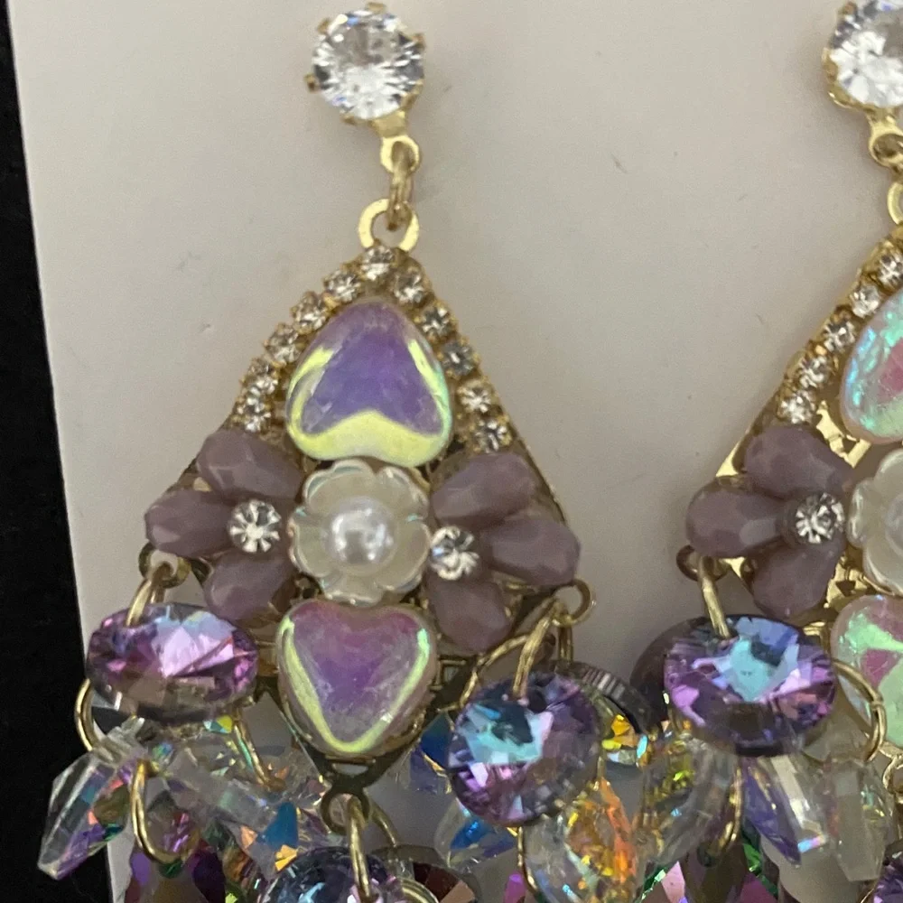 Crystal Fairy core Purple & Gold Tone Statement Dangle Earrings